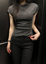 Pigment washing crop t-shirts(4color)