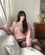 クモ コージー パンチング ボートネック ニット