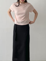 Rose Ribbed Boat Neck Short Sleeve T-shirt
