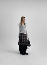 [MADE] Tnew Check Pleated Midi Skirt