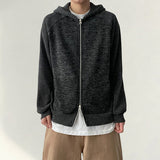Miss pattern Color Raglan Two-way Knitwear Hooded zip-up