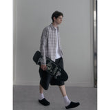 Vintage washing beige check shirts