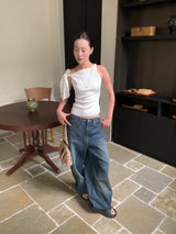 Kine strap unbalanced shoulder sleeveless top