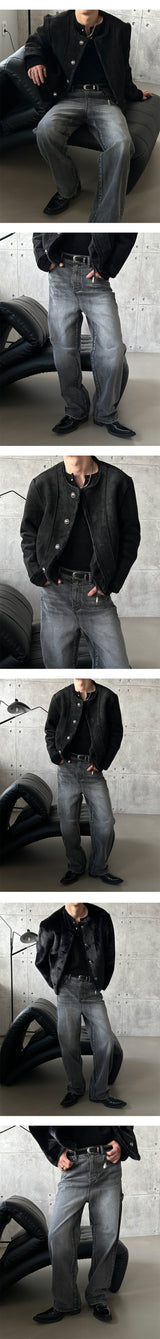 [S-XL] オールブラッシュカーペンターパッチデニムパンツ