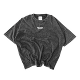 Hierarchy Studios - ウォッシュドブラックワイドロゴオーバーサイズTシャツ