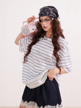 Lace Stripe Mix Slim Fit T-Shirt