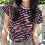 リナストリッピードキャップスリーブショートスリーブTシャツ2 カラーズ