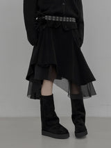 Corduroy Chiffon Unbalanced Midi Skirt