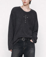 (UNISEX) Rivet Ribbed Long Sleeve