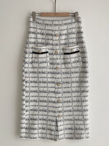 [Two-piece set] Rosy color matching knit cardigan banding skirt set