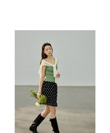 Dot ruffle flare mini skirt
