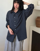 Bige チェックカラーオーバーサイズロングスリーブシャツ