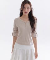 アンゴラ キャンバス ヘンリー ワッフル Tシャツ_TT6S214BE