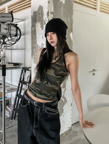 Military color matching line halter top