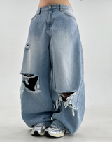 DAMAGED BALLOON RIPPED DENIM💙 LIGHT BLUE DENIM PANTS