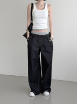 Sagging Non-Faded Raw Denim Pants