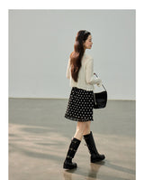 Dot ruffle flare mini skirt