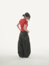 Low waist tab denim pants -1C