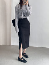Raond Belt H-line Cut-out Long Skirt