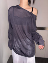 Silishy Sheer Boat Neck Loose Knit Top 4color