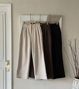 Divet Two Pin Tuck Brushed Span Wide Slacks