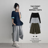 Lovely Hip Rivet Layered Pocket cargo Bermuda Banding Pants (3 colors)