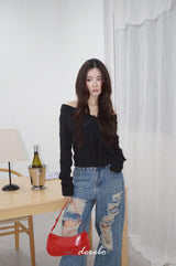Black Off-Shoulder Cover Long Sleeve T-Shirt
