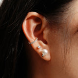 silver pearl claw stud rhodium plating + 925 silver earrings E069-01H