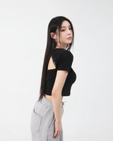 レースVネッククロップTシャツ White