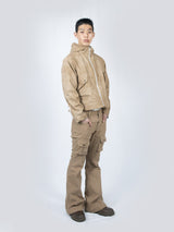 Curved Cargo Flare Pants (Beige)