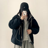 Char Hoodie Layered Color Matching Hood Zip-Up Padded Jumper 