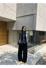 ネイビーグリッドチェック長袖シャツ