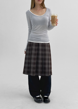 [MADE] Tnew Check Pleated Midi Skirt