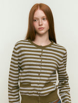 CHERRY STRIPE CARDIGAN [DARK CAMEL]
