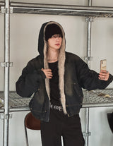 Raven Denim Crop Fur Hood Jumper