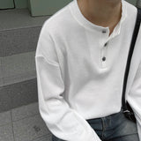 WE ボタンポイントヘンリーネックウォーマーワッフルティー (4 colors)