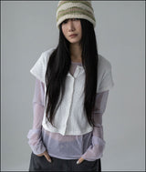Edit crop frill half cardigan