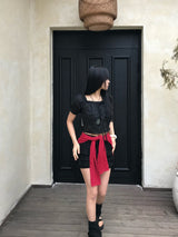 Lovely Note Two-Way Square Neck Off Shoulder Ribbon BLouse
