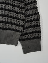 (UNISEX) メッシュストライプクロップドジップアップニット