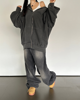(UNISEX/2WAY) ビッグフードピグメントボクシーヒップルーズジップアップ - 2 COLOR