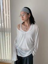 ツーウェアルーズロングスリーベッドオフショルダーTシャツ