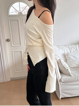 Unbalance slit button knit(3color)