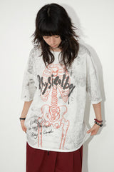 Skeleton lace print rolled hem short sleeve T-shirt