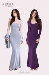 Violet Sleeveless Long Dress Cardigan Set (LONG)