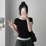 Slim Fit✨ Coloring Layered Side Shirring Short-Sleeved T-shirt (4 colors)