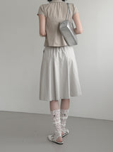Cotton Gored Flare Midi Skirt