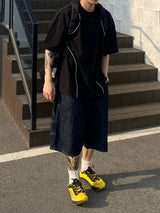 Linen Carpenter denim half pants 2C