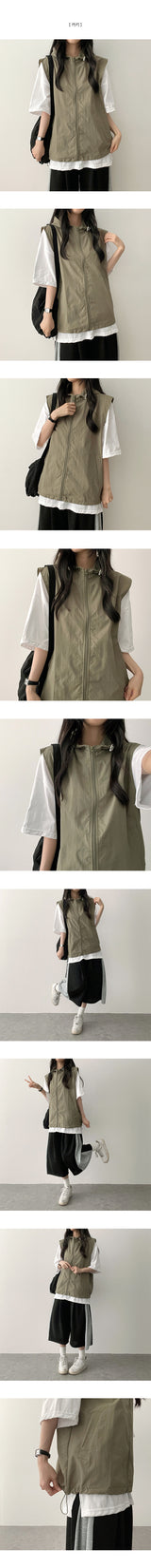 Roffle Nylon String Vest Zip-up with hood