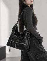 Y2K Stud Buckle 2-Way Moto Shoulder Bag