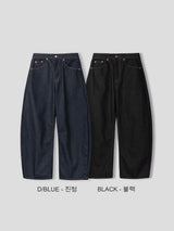 Non-faded curved raw denim pants